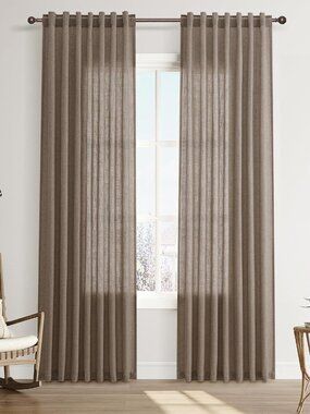 Farmhouse Brown Light Filtering Linen/Polyester Curtains Lightweight Airy 52x90